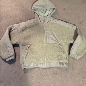 Old navy Hooded Sherpa Zip-Up Jacket tan color size medium